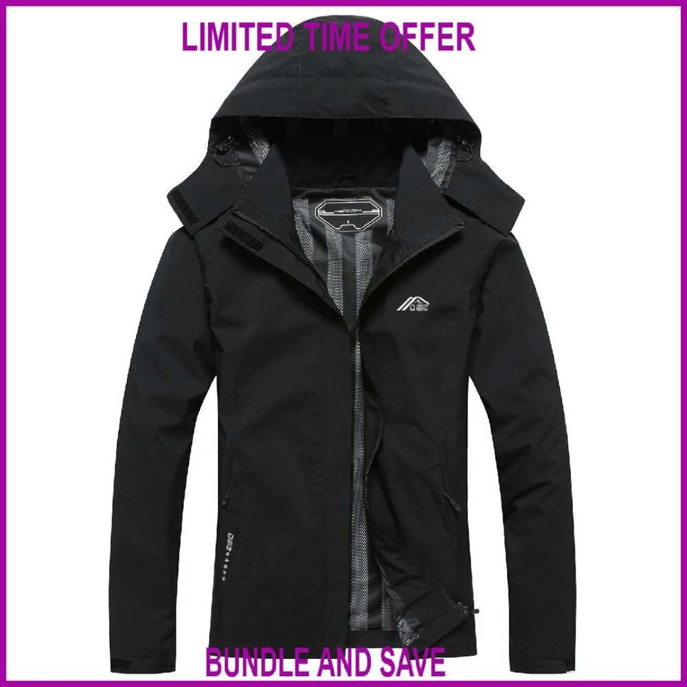 Waterproof Rain Jacket with Detachable Hood Lightweight Travel Outdoor